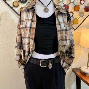 Plaid Jacket with Black Crop Top